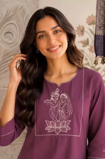 New latest trendy classic oniun embroidered kurti with matching trouser set