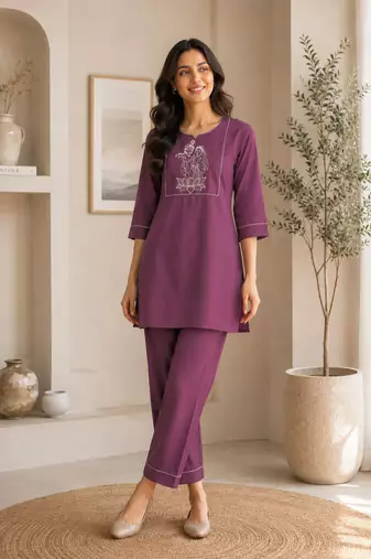 New latest trendy classic oniun embroidered kurti with matching trouser set
