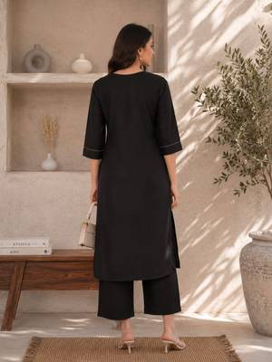 New women's latest black cotton blend floral embroidered kurta with trouser set 3