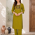 New women's latest green cotton blend floral embroidered kurta with trouser set