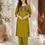 New women's latest green cotton blend floral embroidered kurta with trouser set