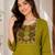 New women's latest green cotton blend floral embroidered kurta with trouser set
