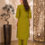 New women's latest green cotton blend floral embroidered kurta with trouser set