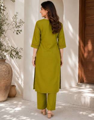 New women's latest green cotton blend floral embroidered kurta with trouser set 3