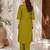 New women's latest green cotton blend floral embroidered kurta with trouser set