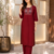 New women's latest maroon cotton blend floral embroidered kurta with trouser set