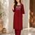 New women's latest maroon cotton blend floral embroidered kurta with trouser set