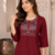 New women's latest maroon cotton blend floral embroidered kurta with trouser set