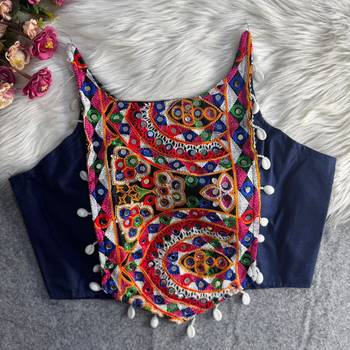 Navy blue navratri mirror work cotton gamthi embroidery blouse 2