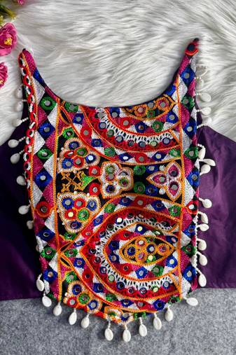Purple navratri mirror work cotton gamthi embroidery blouse