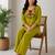 Women's daily wear stylish green embroidered cotton blend kurta with trouser set