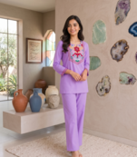 Women's daily wear stylish lavendar embroidered cotton blend kurta with trouser set