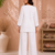 Women's daily wear stylish off-white embroidered cotton blend kurta with trouser set