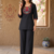Women's daily wear stylish black embroidered cotton blend kurta with trouser set