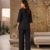 Women's daily wear stylish black embroidered cotton blend kurta with trouser set