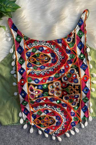 Sea green navratri mirror work cotton gamthi embroidery blouse