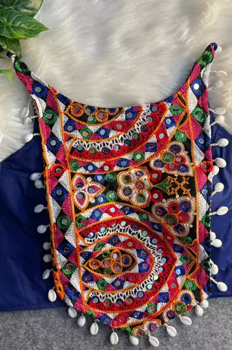 Blue navratri mirror work cotton gamthi embroidery blouse