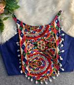 Blue navratri mirror work cotton gamthi embroidery blouse