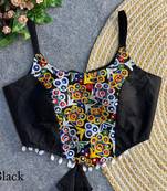 Black navratri corset style magic cotton blouse with mirror, kaudi & thread work