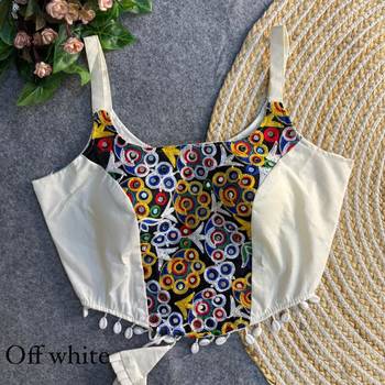 White navratri corset style magic cotton blouse with mirror, kaudi & thread work 2
