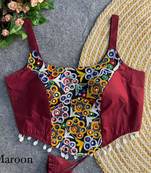 Maroon navratri corset style magic cotton blouse with mirror, kaudi & thread work