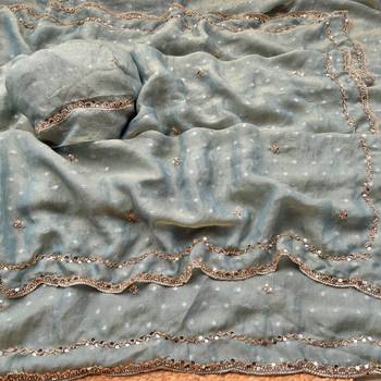 Grey Color beads handwork Silk Blend Saree 2