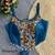 Blue navratri corset style magic cotton blouse with mirror, kaudi & thread work