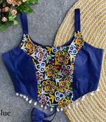 Blue navratri corset style magic cotton blouse with mirror, kaudi & thread work
