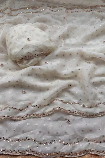 Off White Color beads handwork Silk Blend Saree
