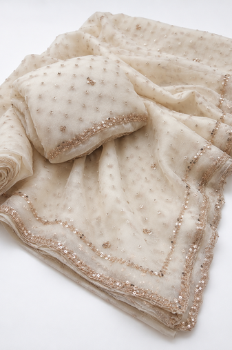 Off White Color beads handwork Silk Blend Saree