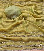 Olive Color beads handwork Silk Blend Saree