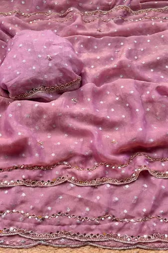 Pink Color beads handwork Silk Blend Saree