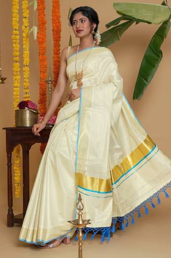 off white kasavu tissue saree with zari border