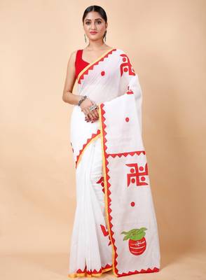 Woven design zari pure cotton khadi saree 1