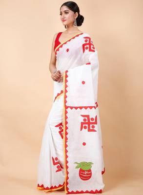 Woven design zari pure cotton khadi saree 4
