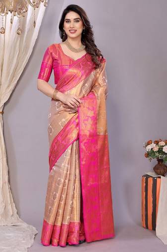 white woven zari design silk kanjeevaram saree