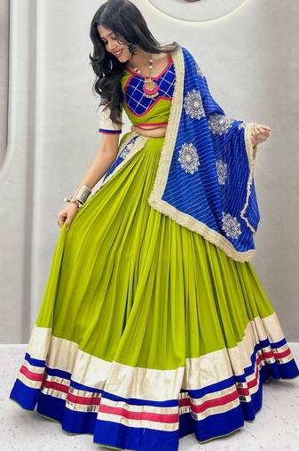 parrot green cotton embroidered ghagra choli