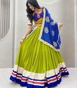 parrot green cotton embroidered ghagra choli