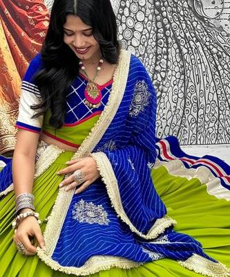 parrot green cotton embroidered ghagra choli 2