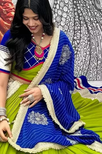 parrot green cotton embroidered ghagra choli
