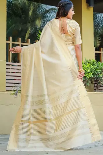 Cream ethnic motifs woven design zari silk cotton banarasi saree