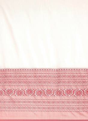 White & red solid pure cotton taant saree 4