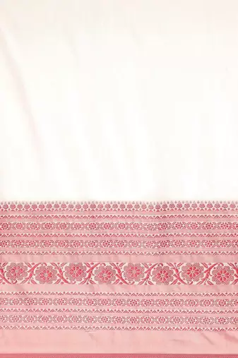 White & red solid pure cotton taant saree