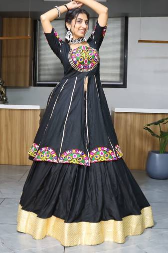 black cotton embroidered ghagra choli
