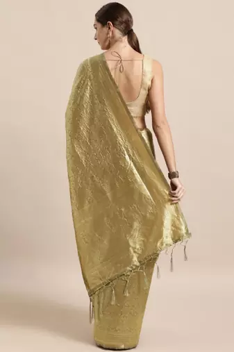 cream and gold silk blend banarasi saree with woven zari design