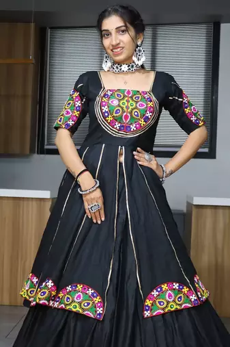 black cotton embroidered ghagra choli