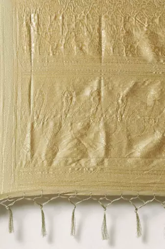 cream and gold silk blend banarasi saree with woven zari design