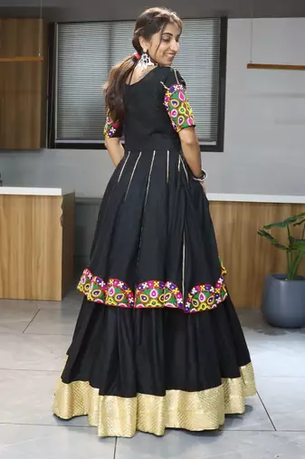 black cotton embroidered ghagra choli