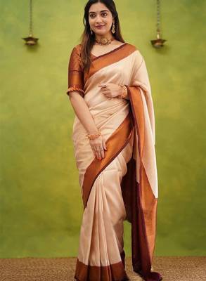 Ethnic motifs woven design zari silk blend kanjeevaram saree 1