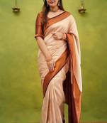 Ethnic motifs woven design zari silk blend kanjeevaram saree